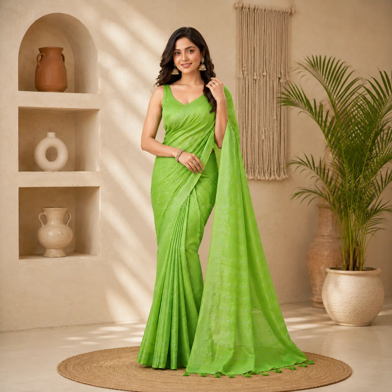 Pista Green Linen Saree