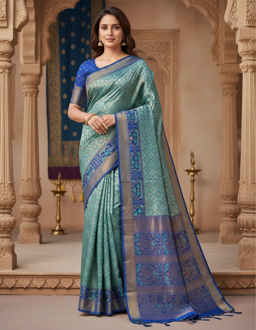 Allover Bronze Zari Weaving Silk Saree