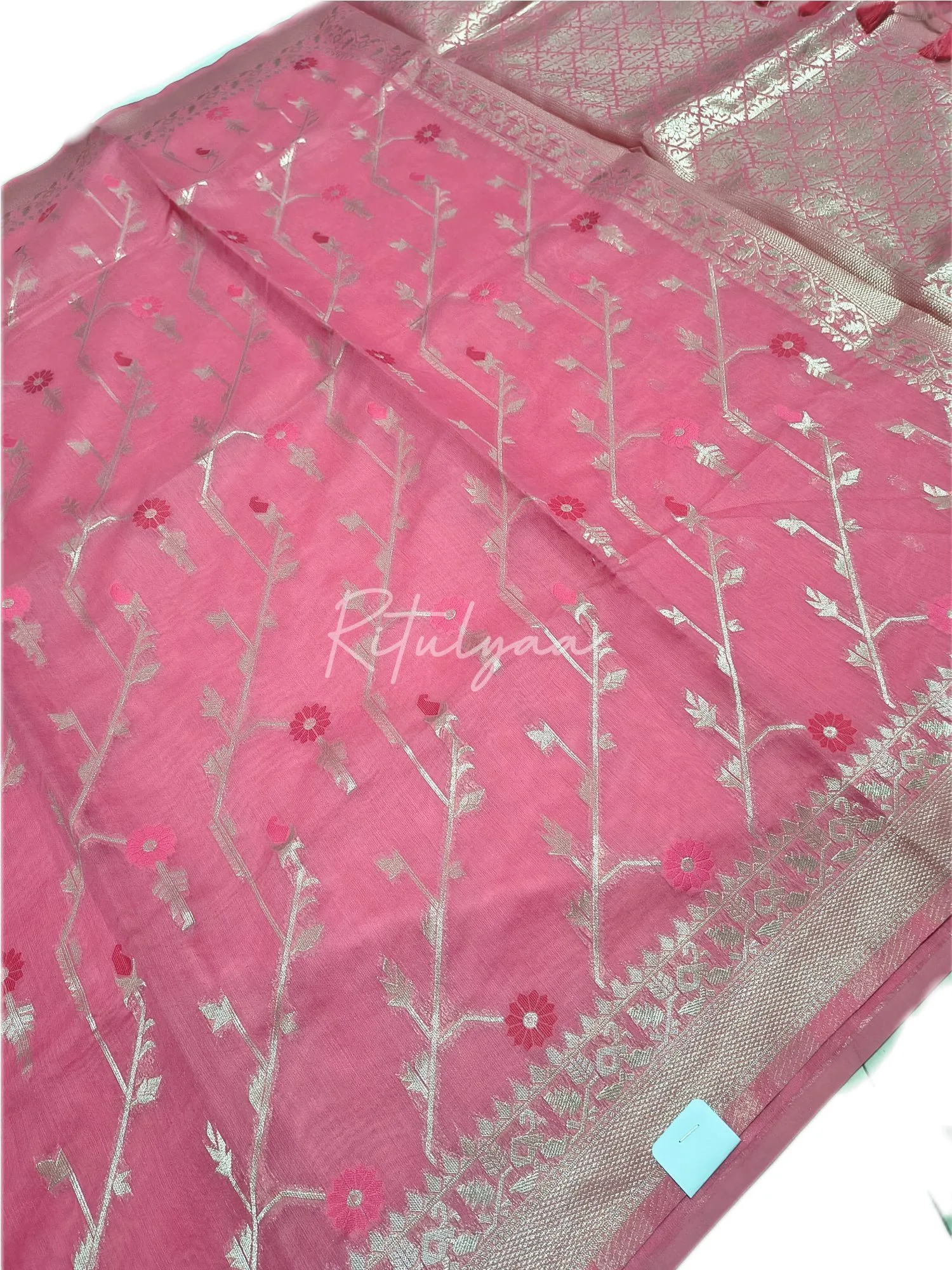 Jamdani allover zari weaving saree view 2