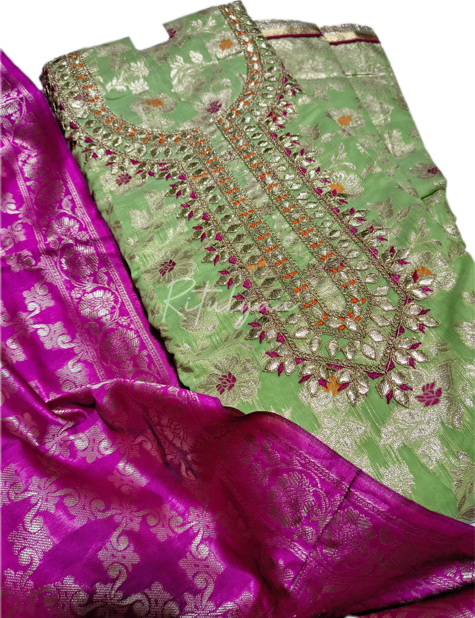 Gota Patti Work Allover Zari Weaving Suit view 4