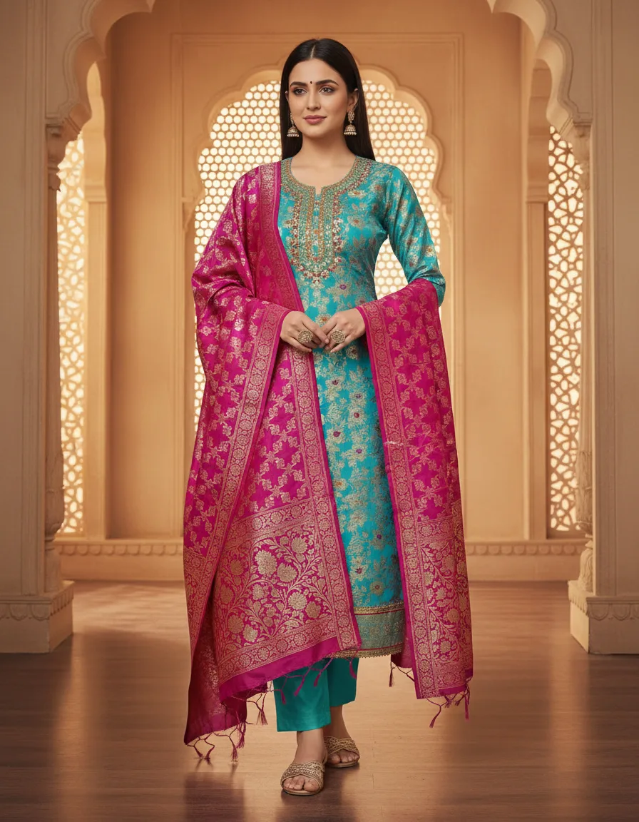 Chanderi Allover Zari Gota Patti Work Suit