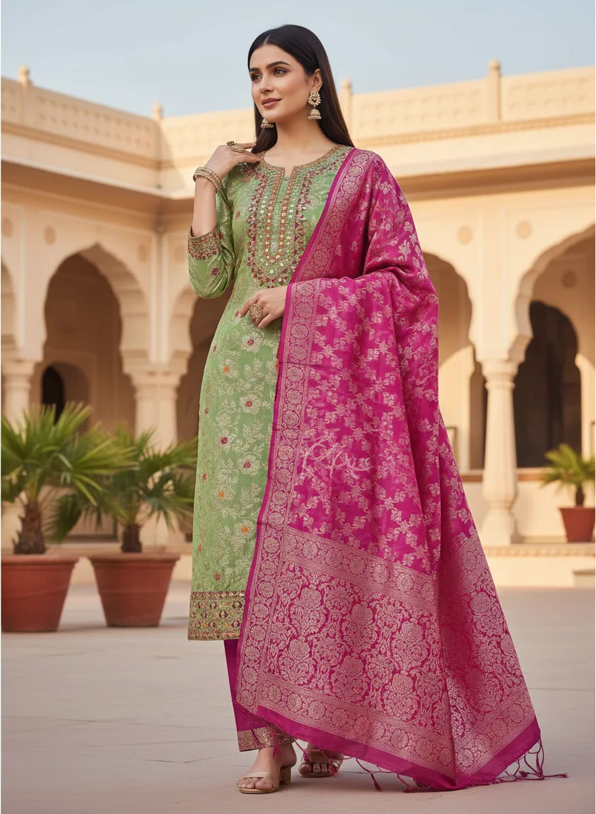 Gota Patti Work Allover Zari Weaving Suit