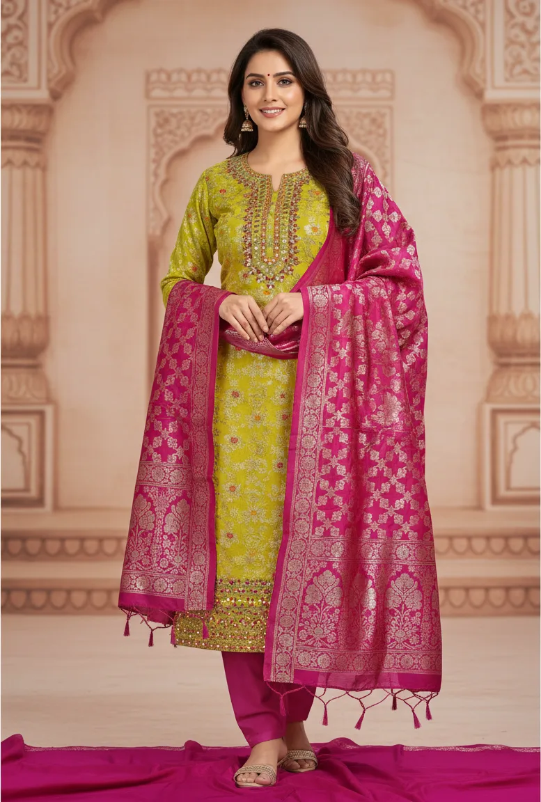 Gota Patti Work Allover Zari Weaving Suit view 2
