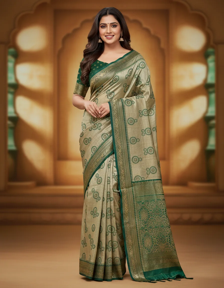 Cotton Silk Saree With Print & Zari Work