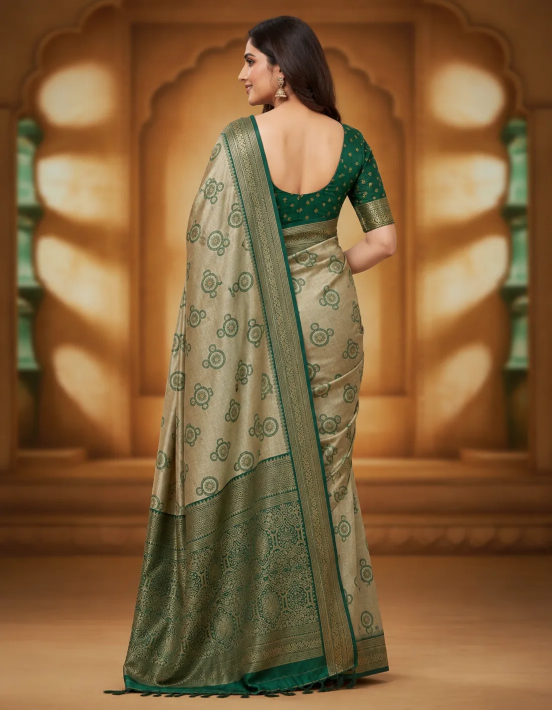 Cotton Silk Saree With Print & Zari Work view 2