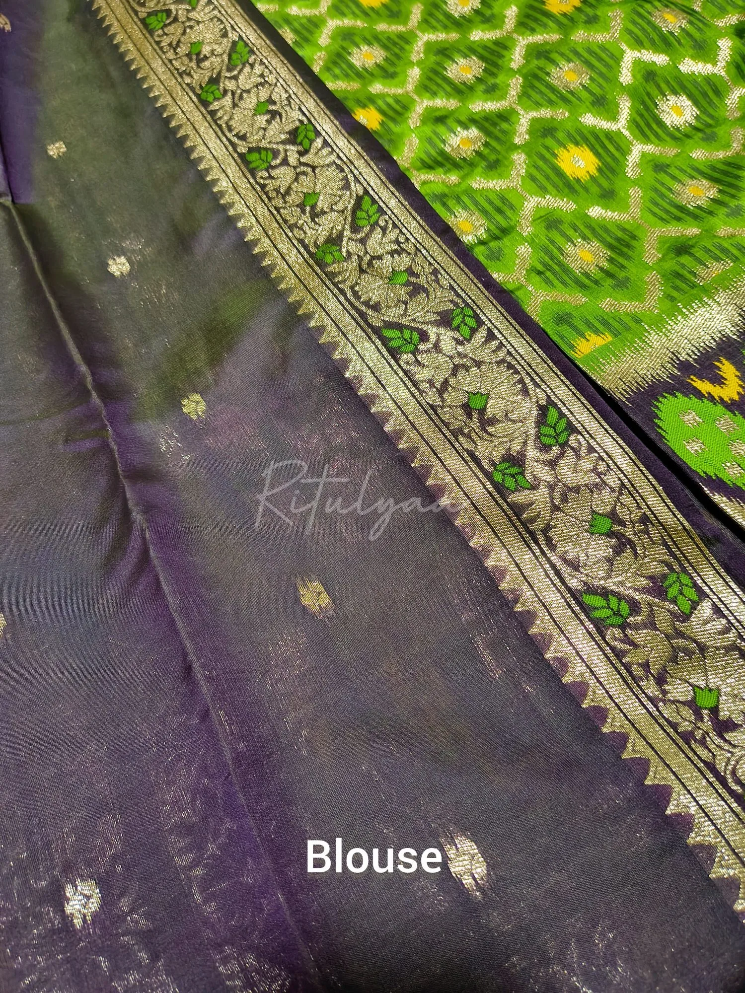 Allover Zari Weaving Patola Saree view 10