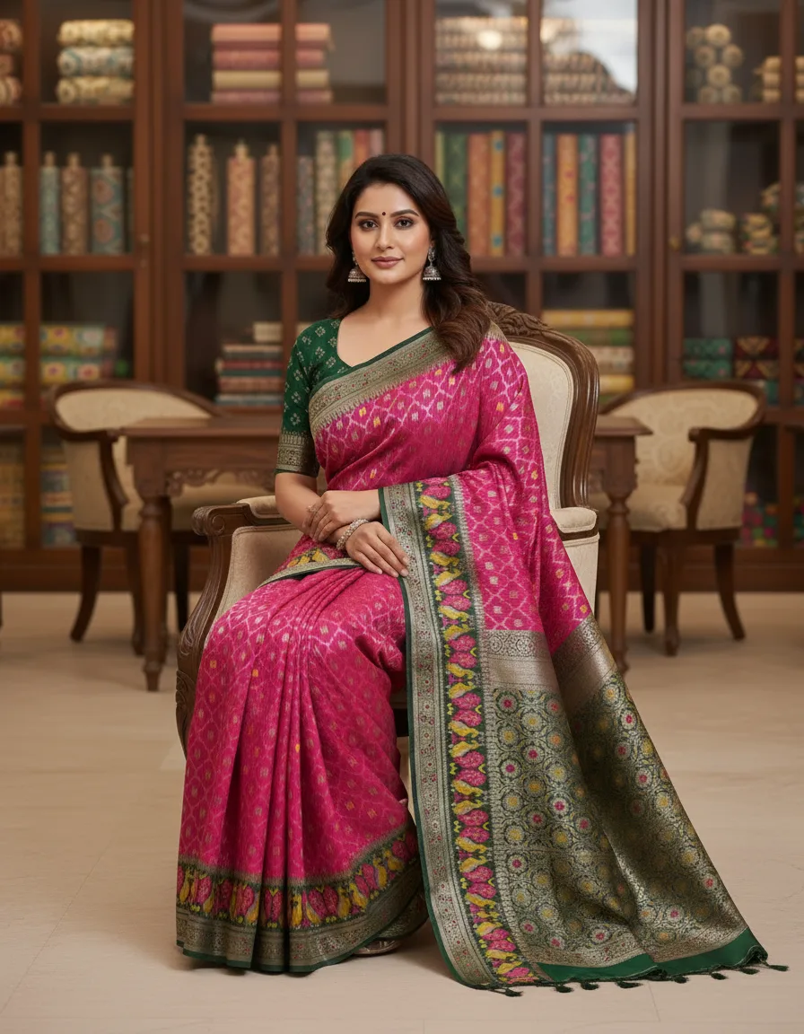 Allover Zari Weaving Patola Saree view 2