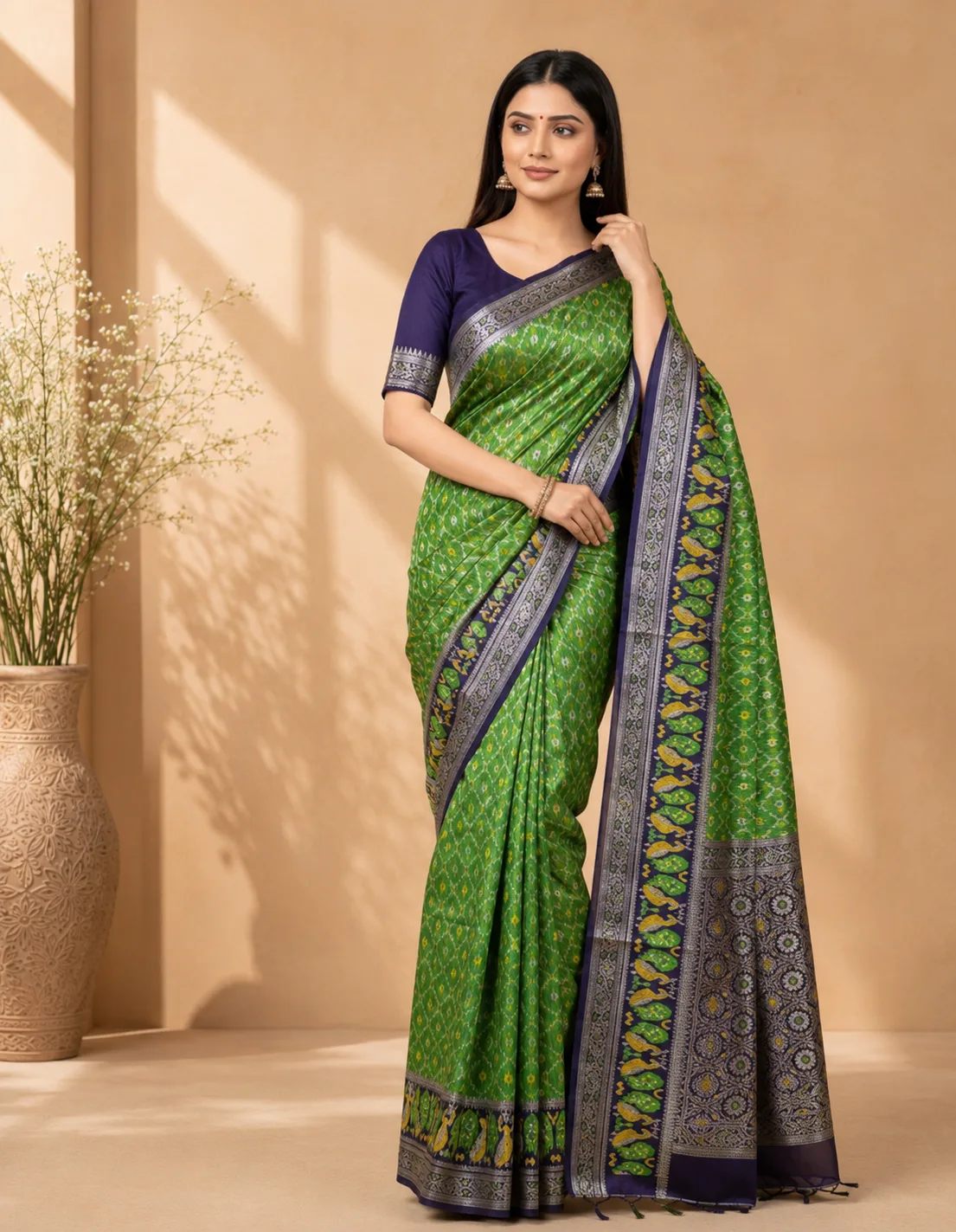 Allover Zari Weaving Patola Saree view 6