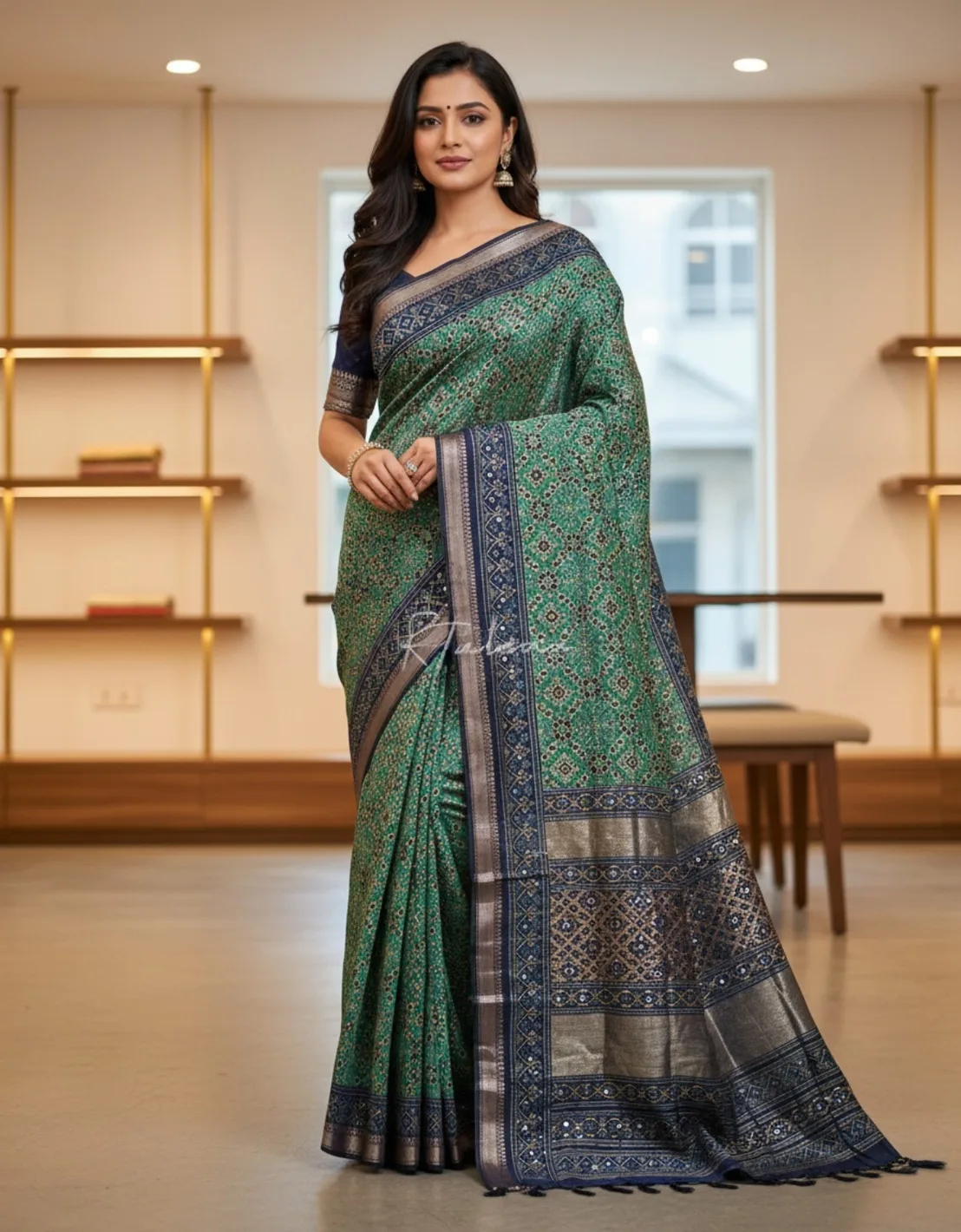 Patola Print Cotton Saree With Thin Zari Border