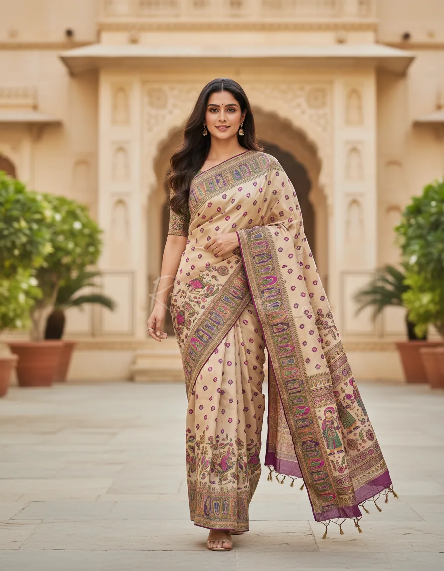 Peach Meenakari Work Saree