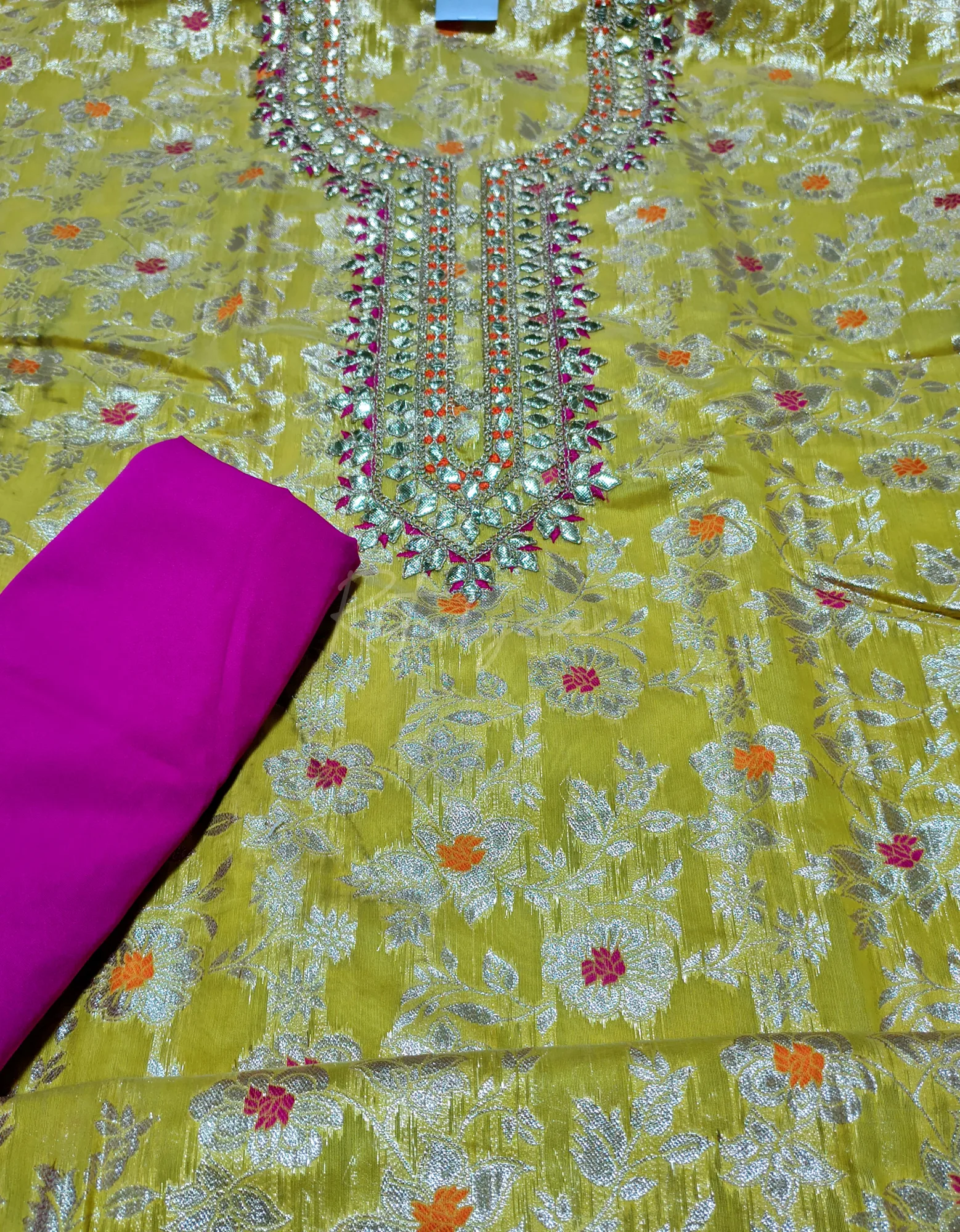 Gota Patti Work Allover Zari Weaving Suit view 9