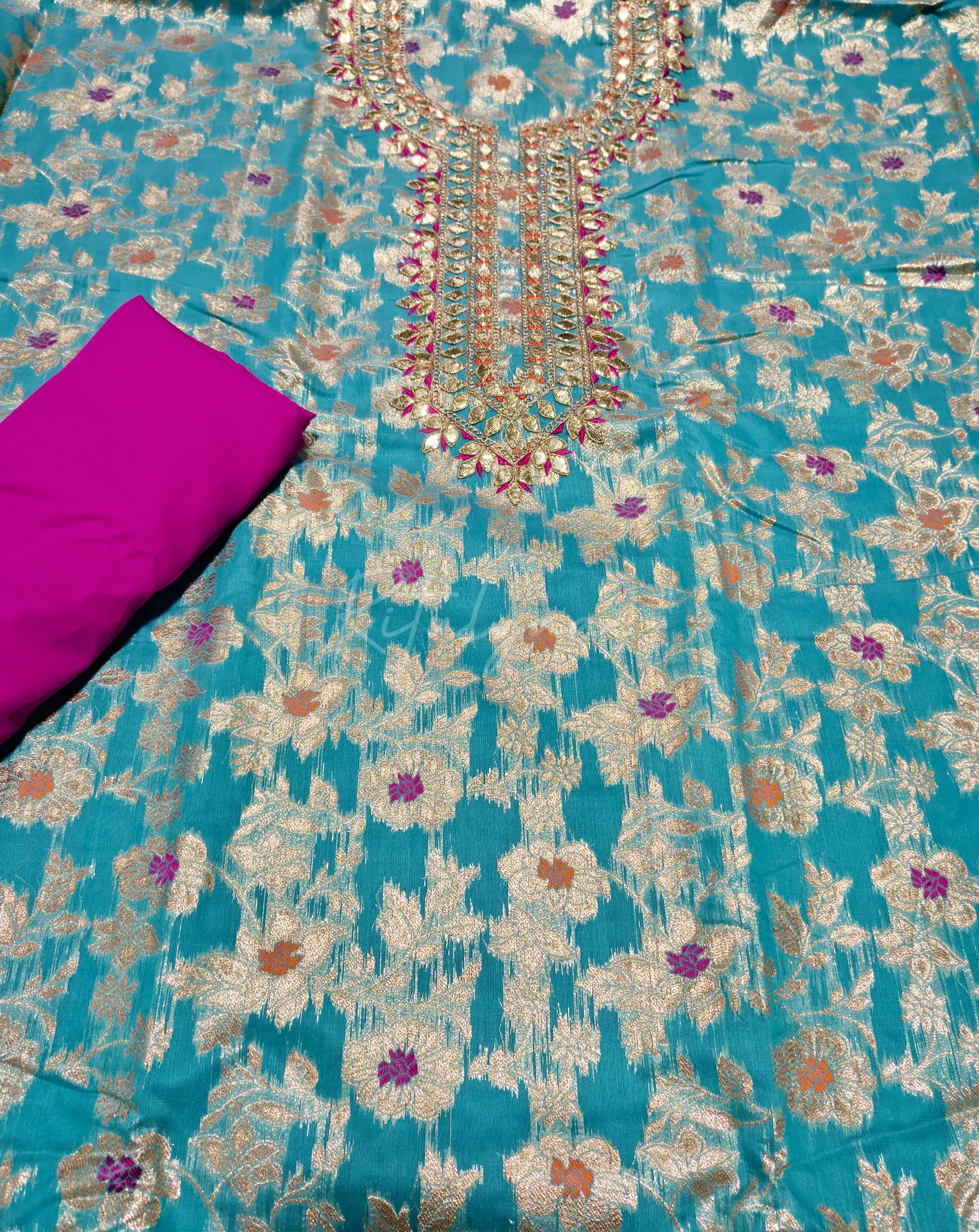 Chanderi Allover Zari Gota Patti Work Suit view 3
