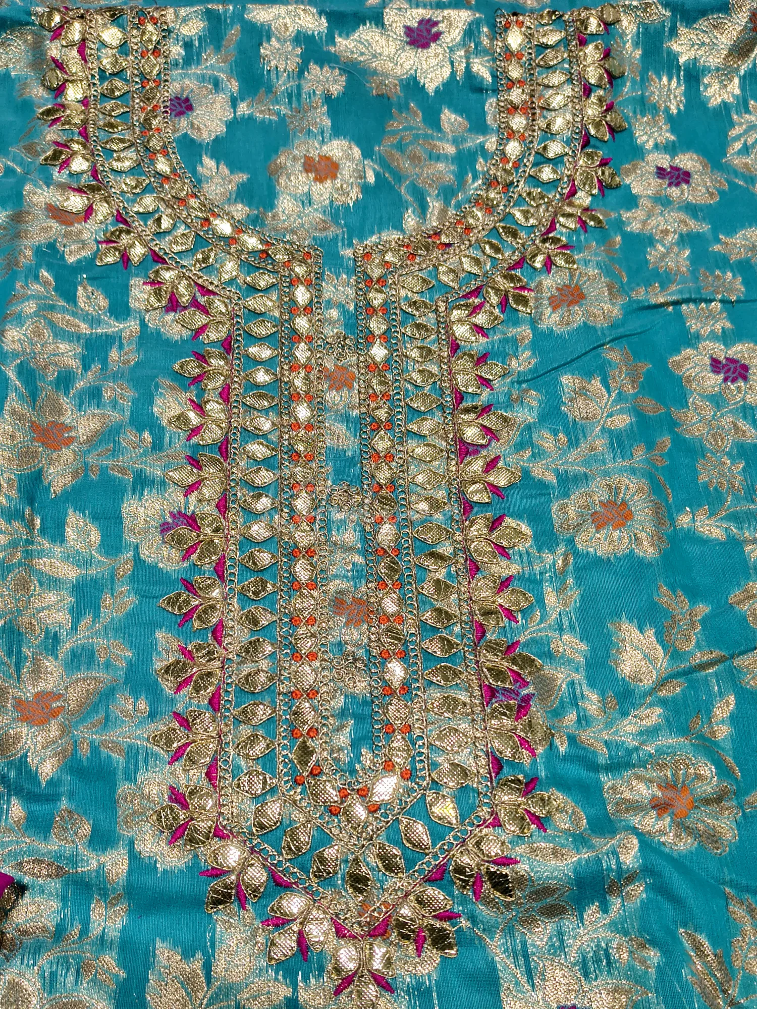 Chanderi Allover Zari Gota Patti Work Suit view 4