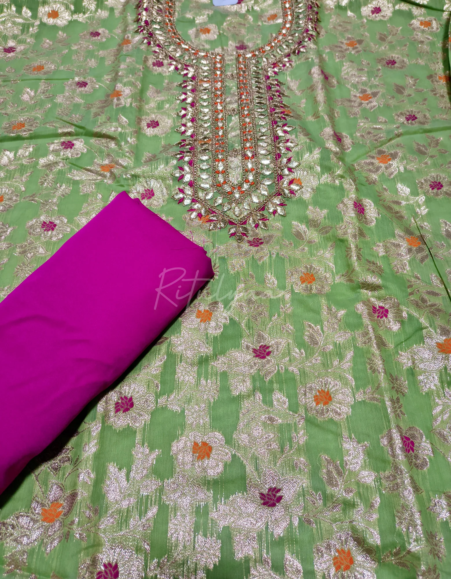 Gota Patti Work Allover Zari Weaving Suit view 3