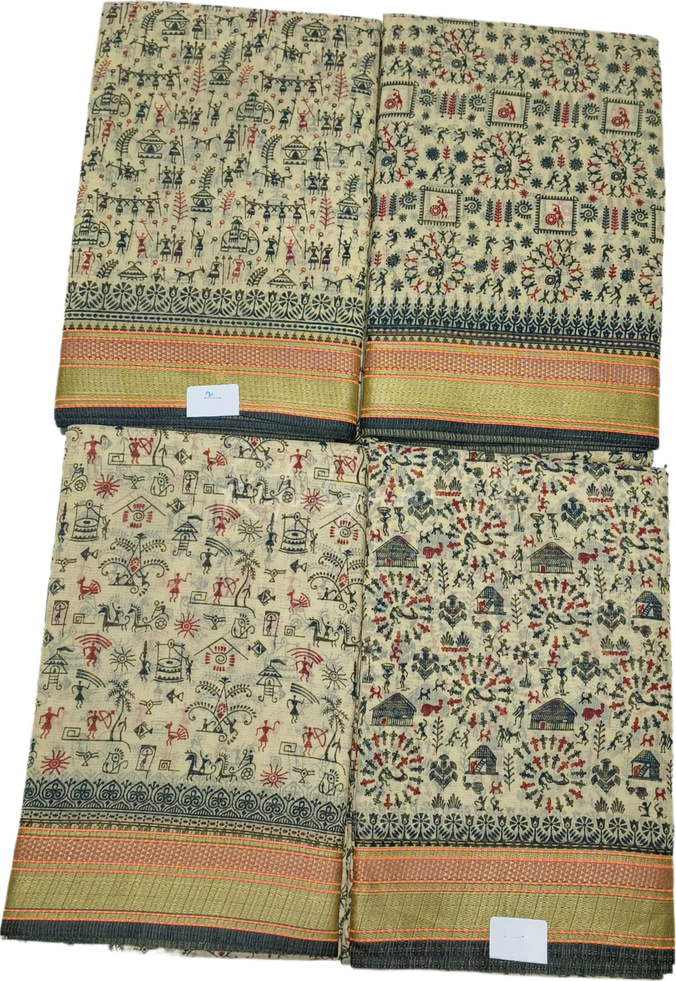 Worli Print Sarees With Contrast Black Border view 5