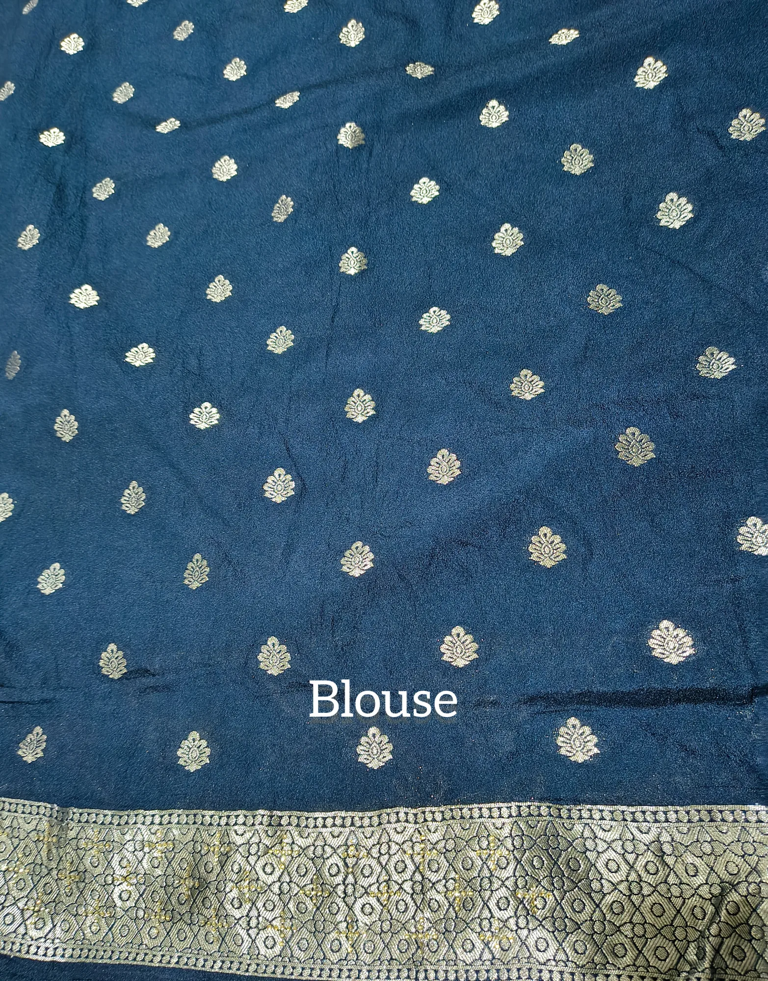 Turquoise Saree with Stud and Zari Work view 6