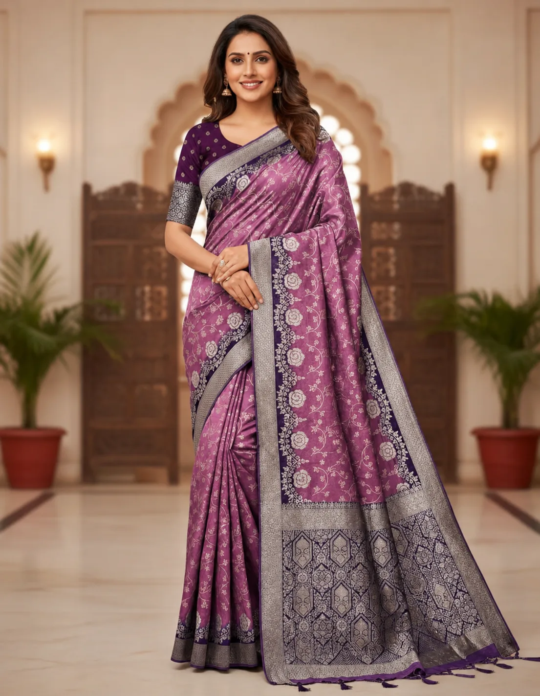 Lavender Mauve Allover Zari Saree