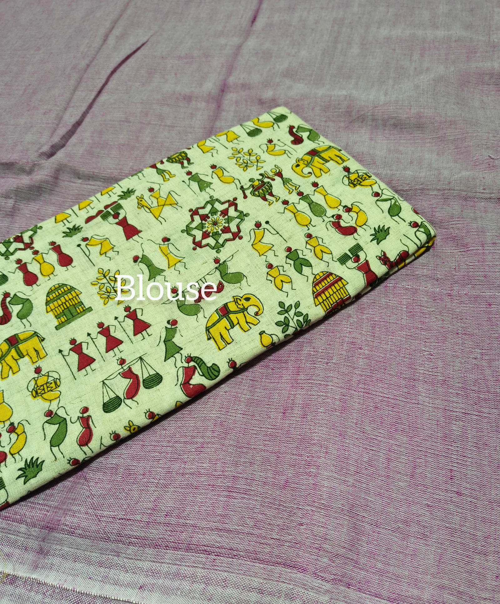 Khaddi Cotton Saree with Worli Print Blouse view 3