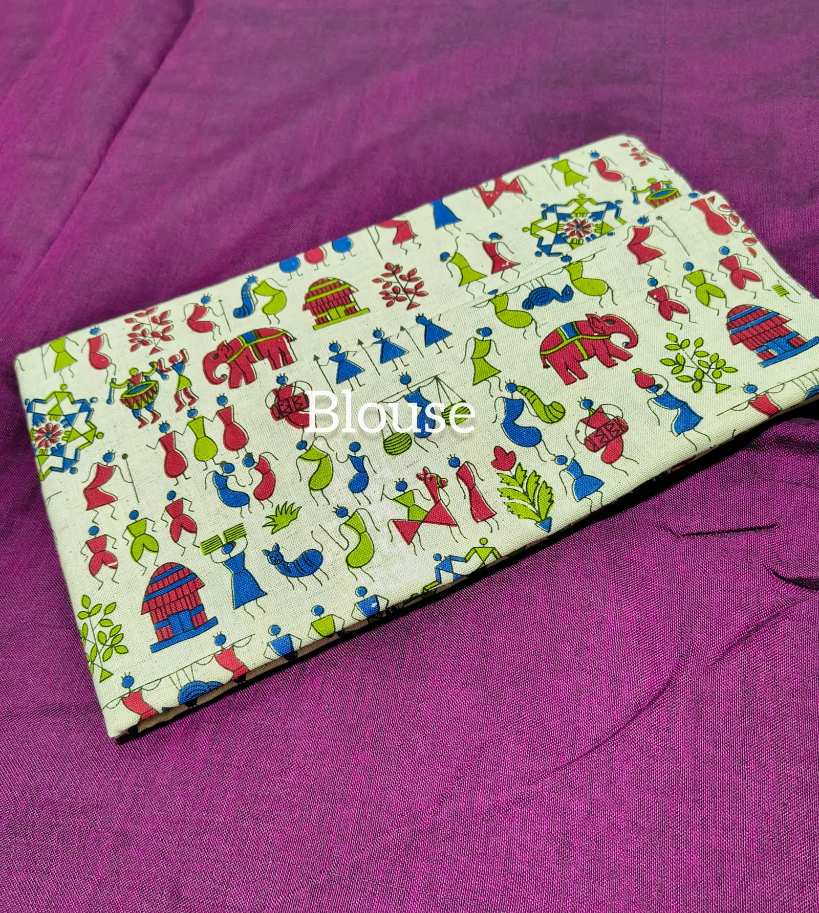 Khaddi Cotton Saree with Worli Print Blouse view 9