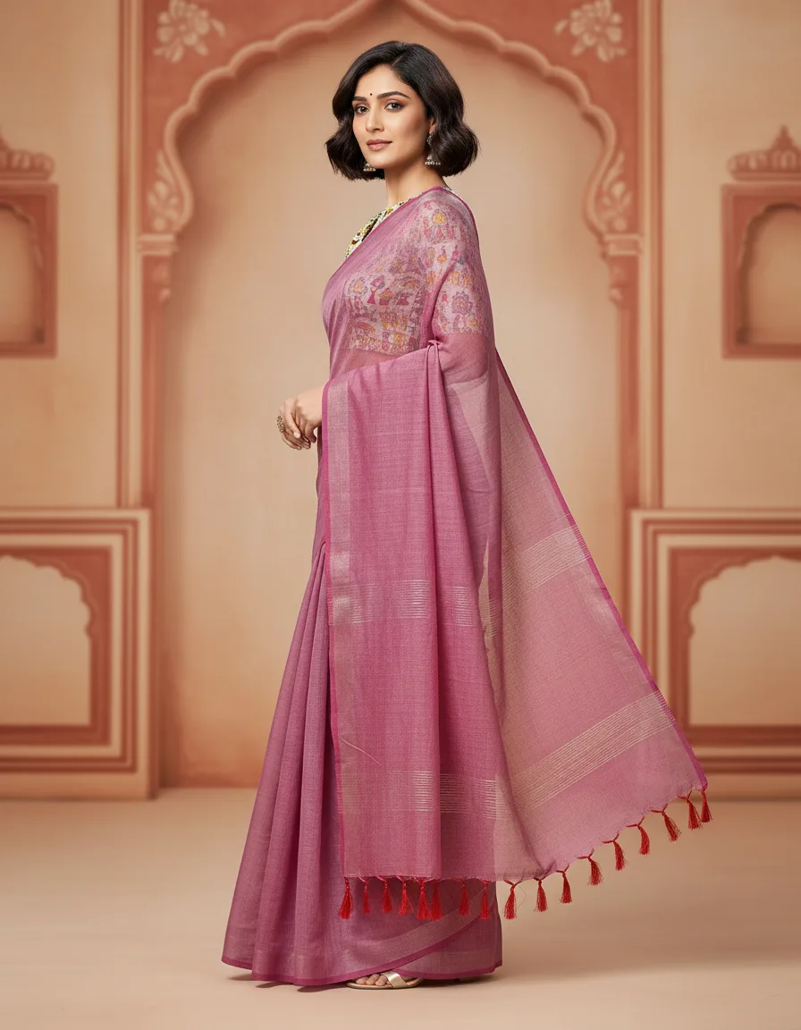 Khaddi Cotton Saree with Worli Print Blouse view 4