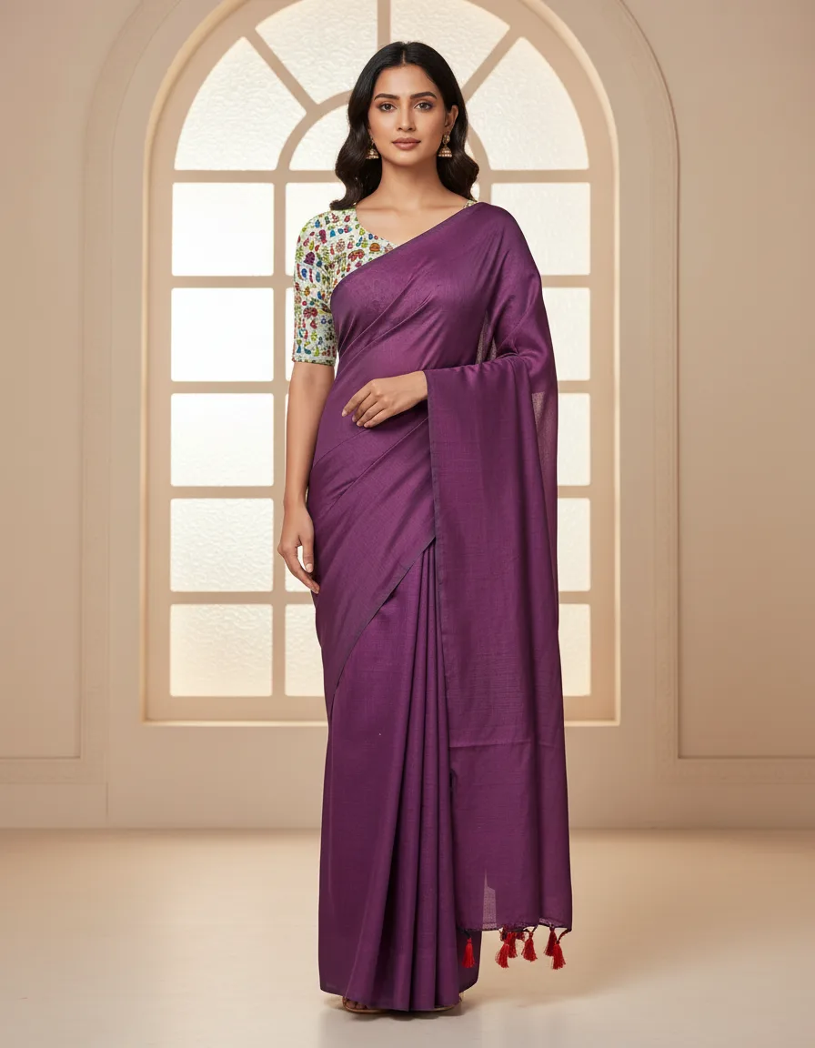 Khaddi Cotton Saree with Worli Print Blouse view 7