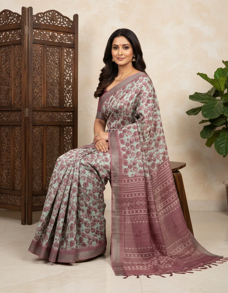 Floral Print Cotton Saree