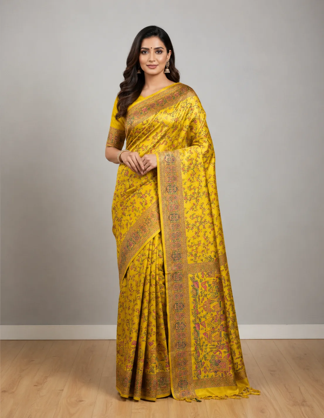 Yellow Resham Meenakari Work Saree