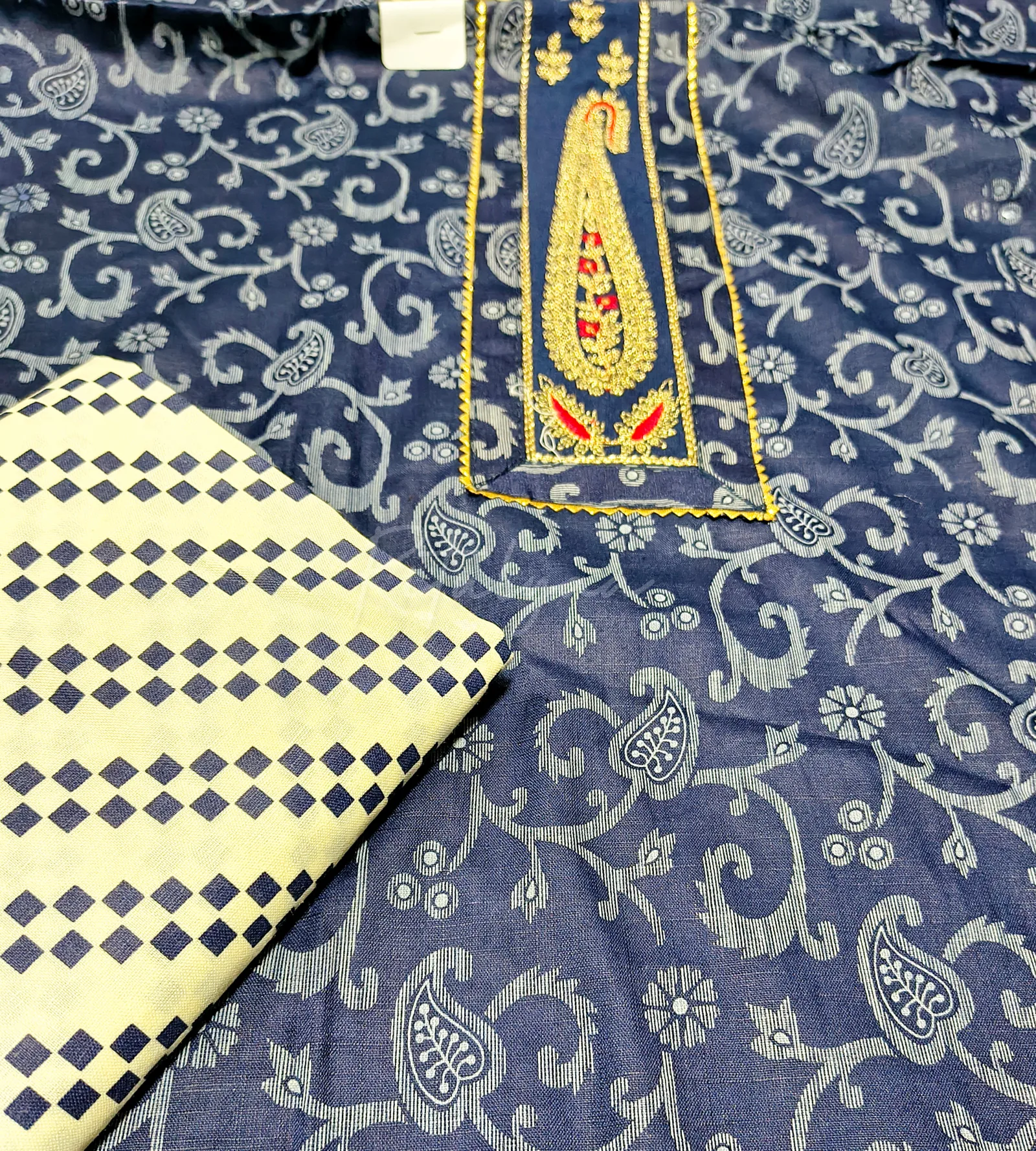 Navy Print Cotton Suit view 2
