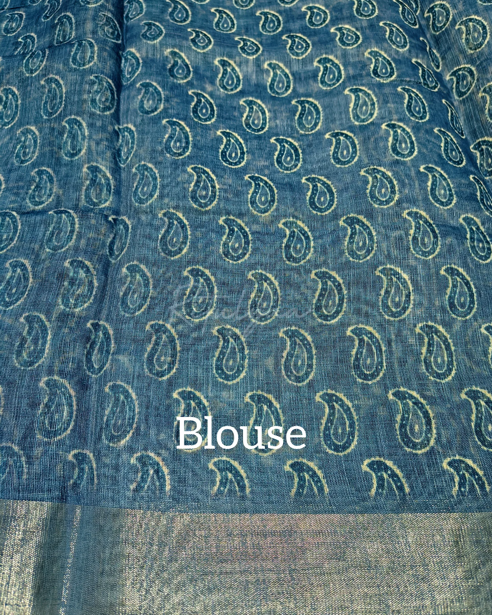 Printed Indigo Cotton Saree view 3