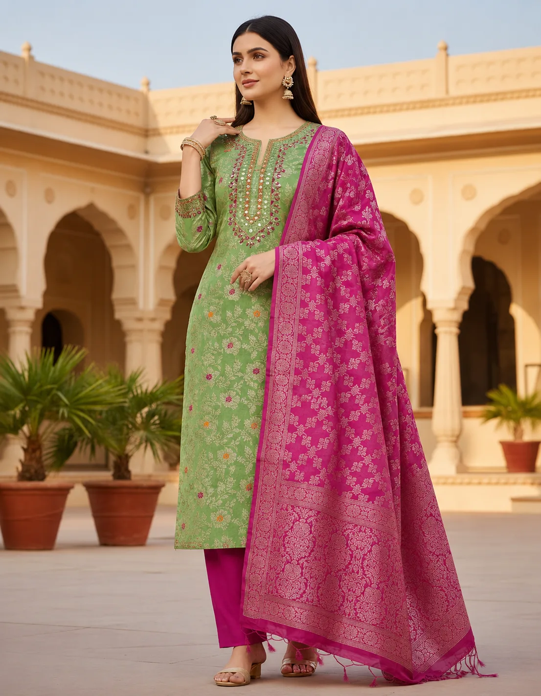 Gota Patti Work Allover Zari Weaving Suit
