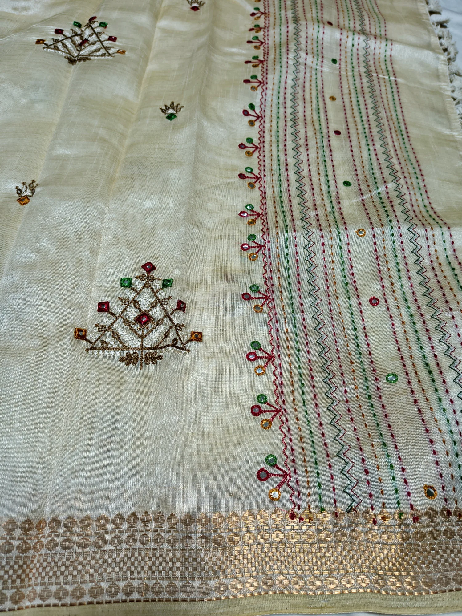 Embroidered Semi Tussar Saree view 3