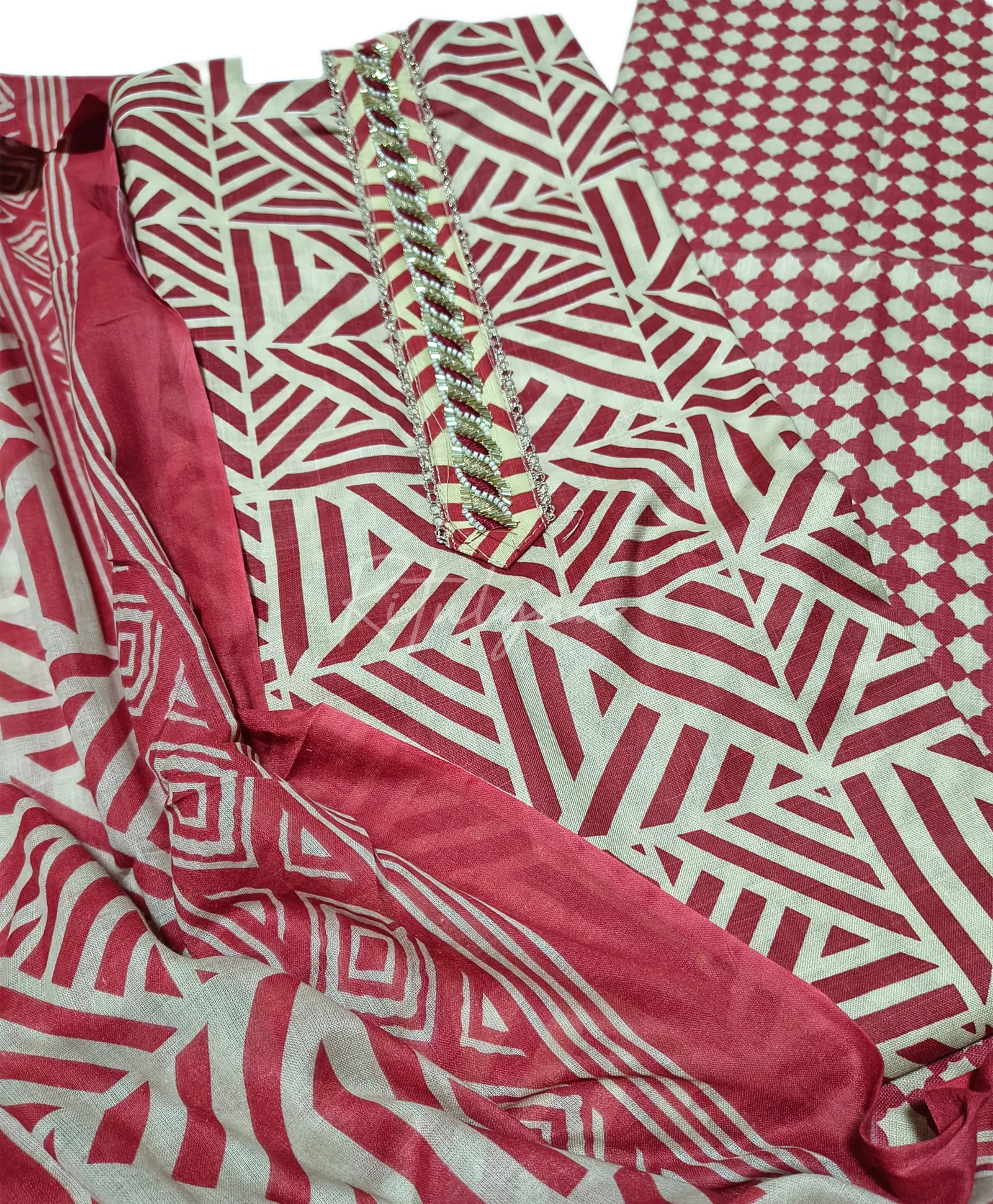 Printed Cotton Suit With Embroidery view 2
