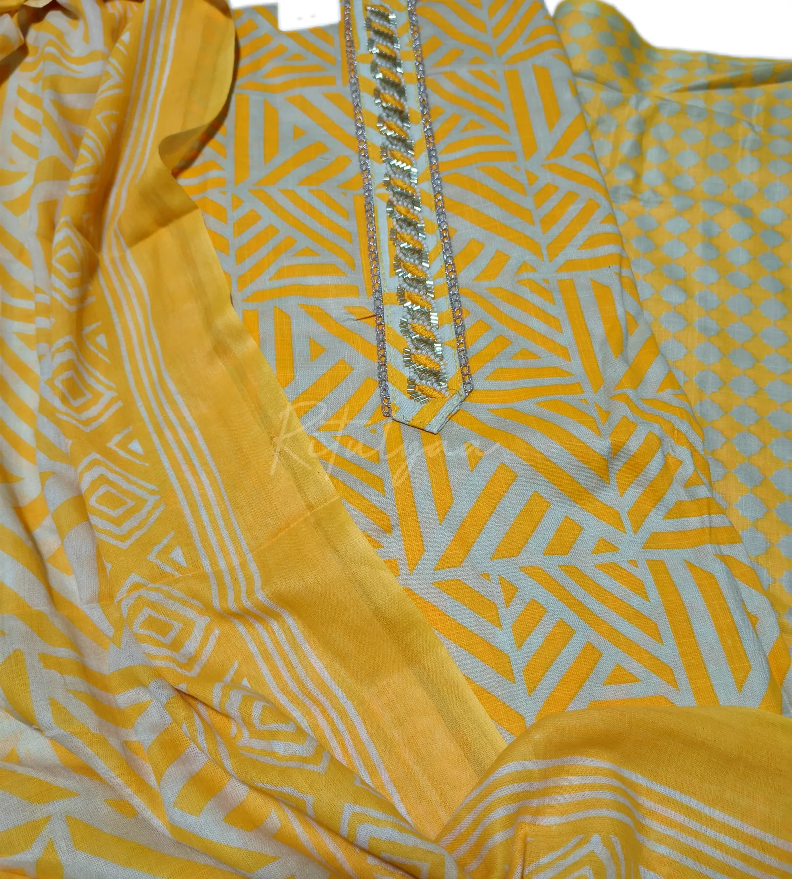 Printed Cotton Suit With Embroidery view 2