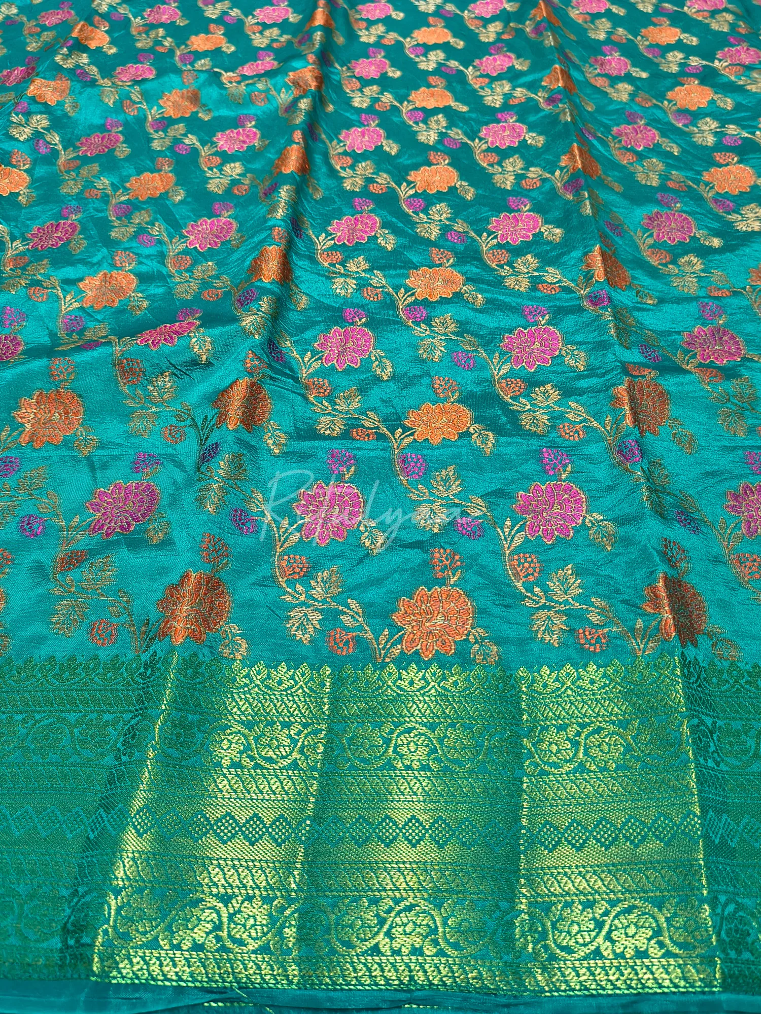 Resham Work Silk Blend Saree view 3