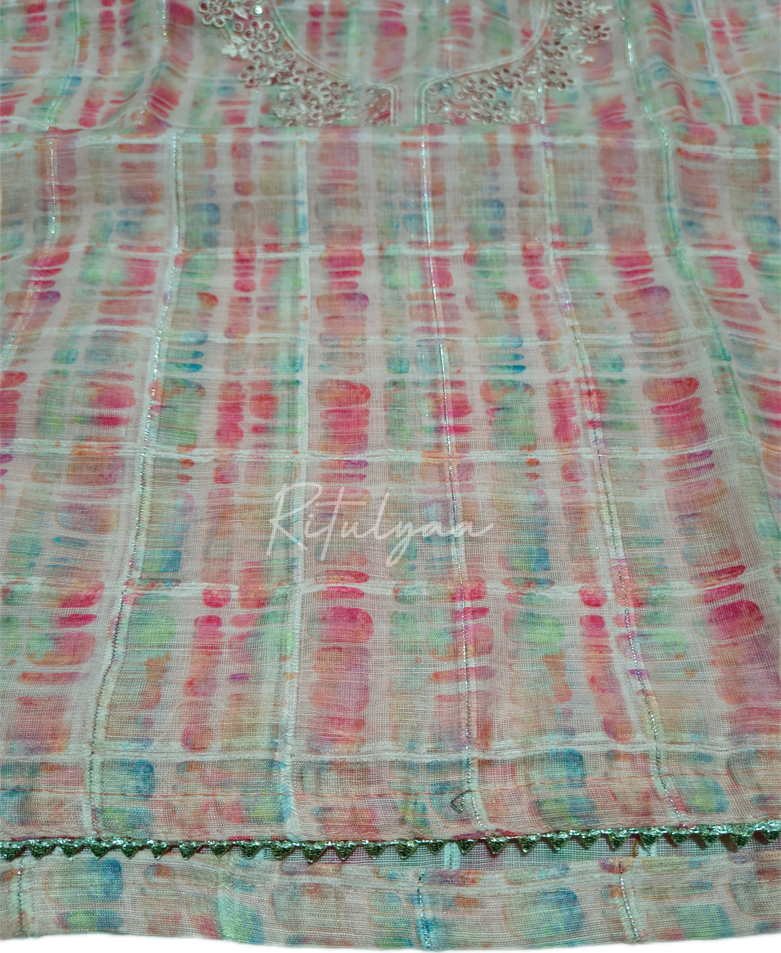 Printed Suit With Neck Embroidery view 4