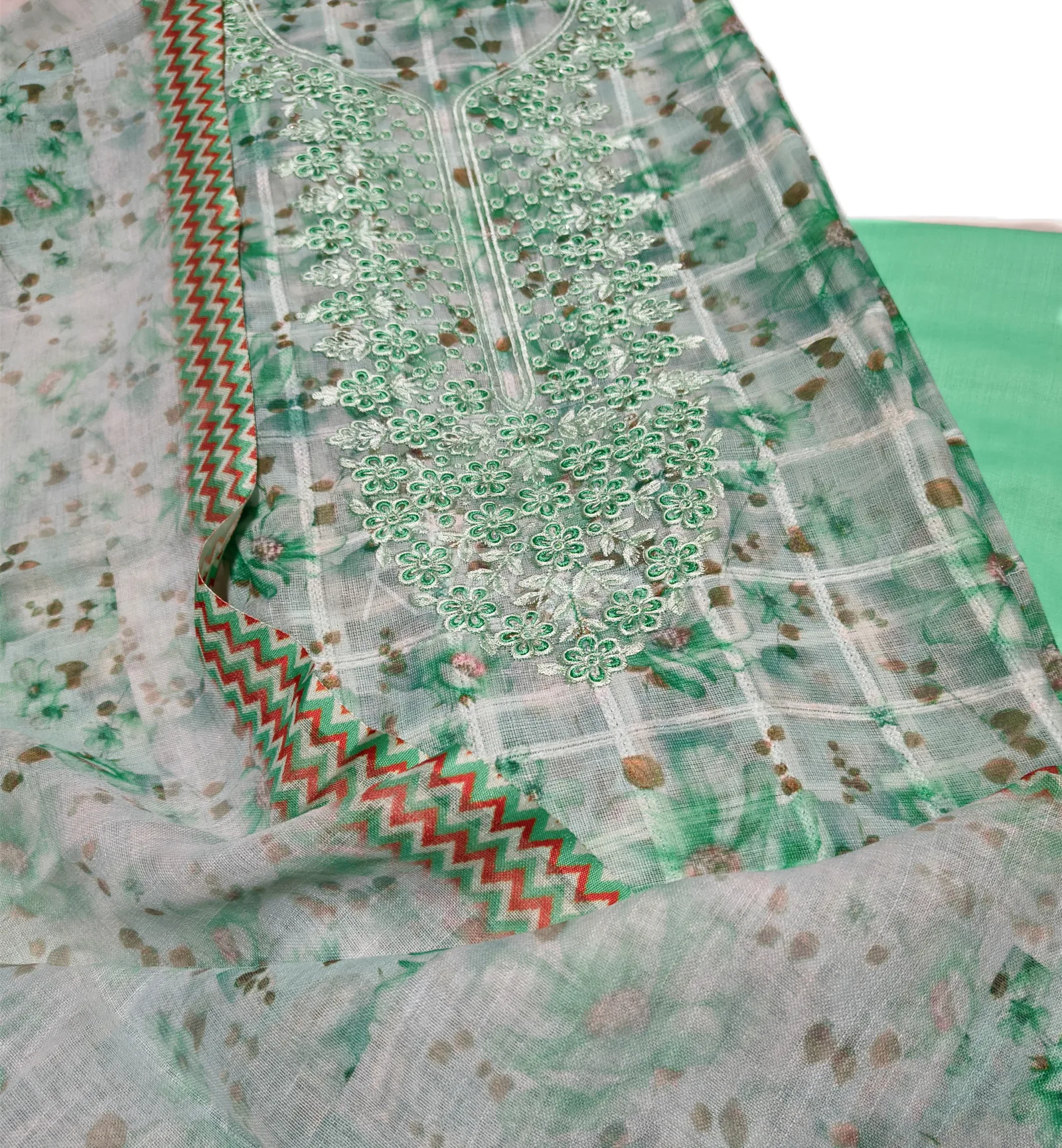 Printed Neck Embroidery Suit view 2