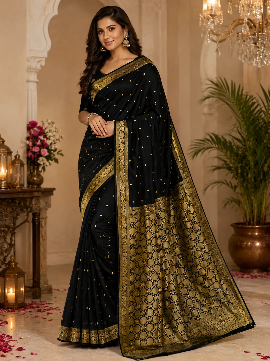 Black Gold Zari Border Saree