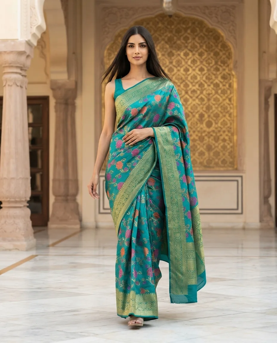 Resham Work Silk Blend Saree