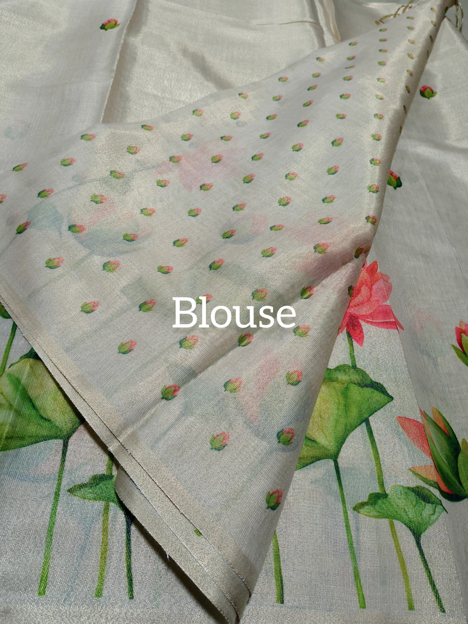 Printed Shimmer Cotton Silk saree view 4
