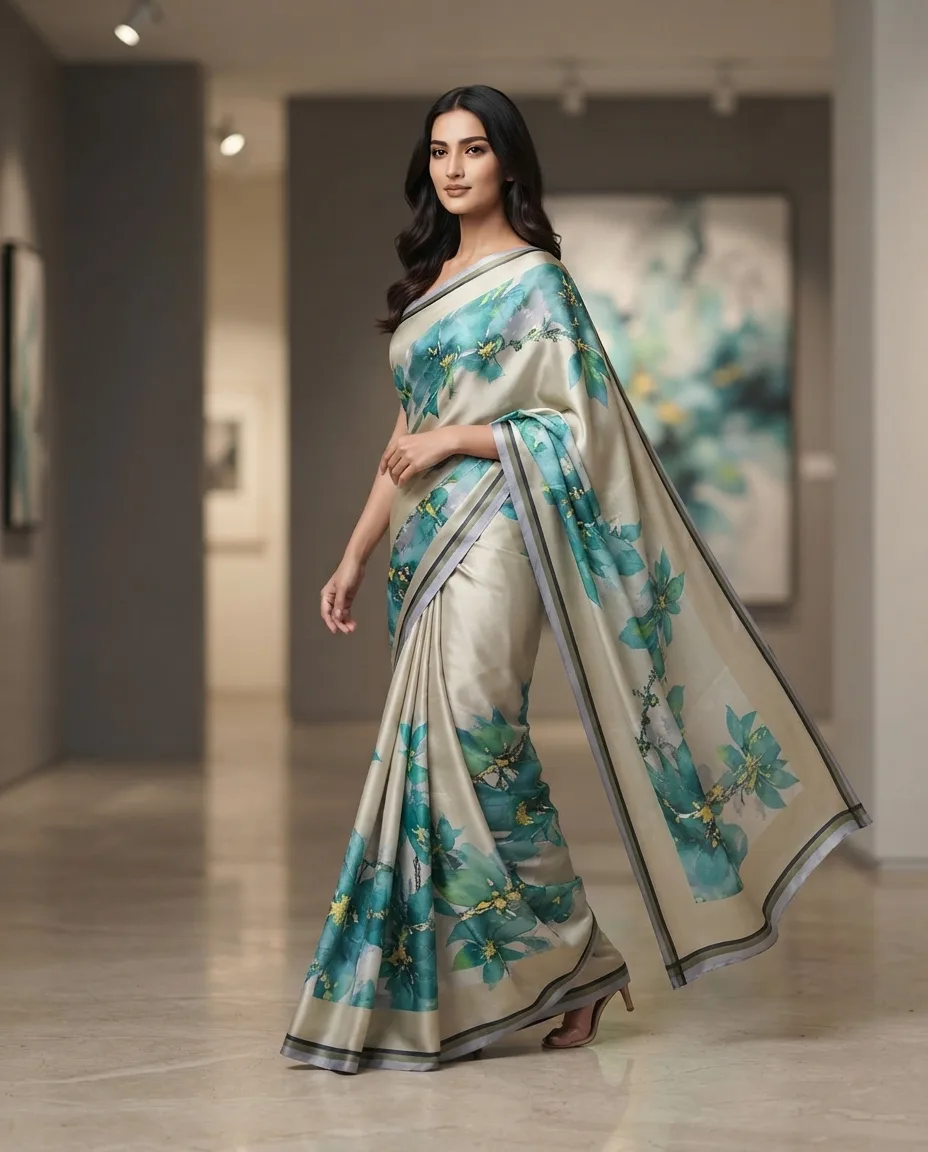 Digital Printe Satin Silk Saree