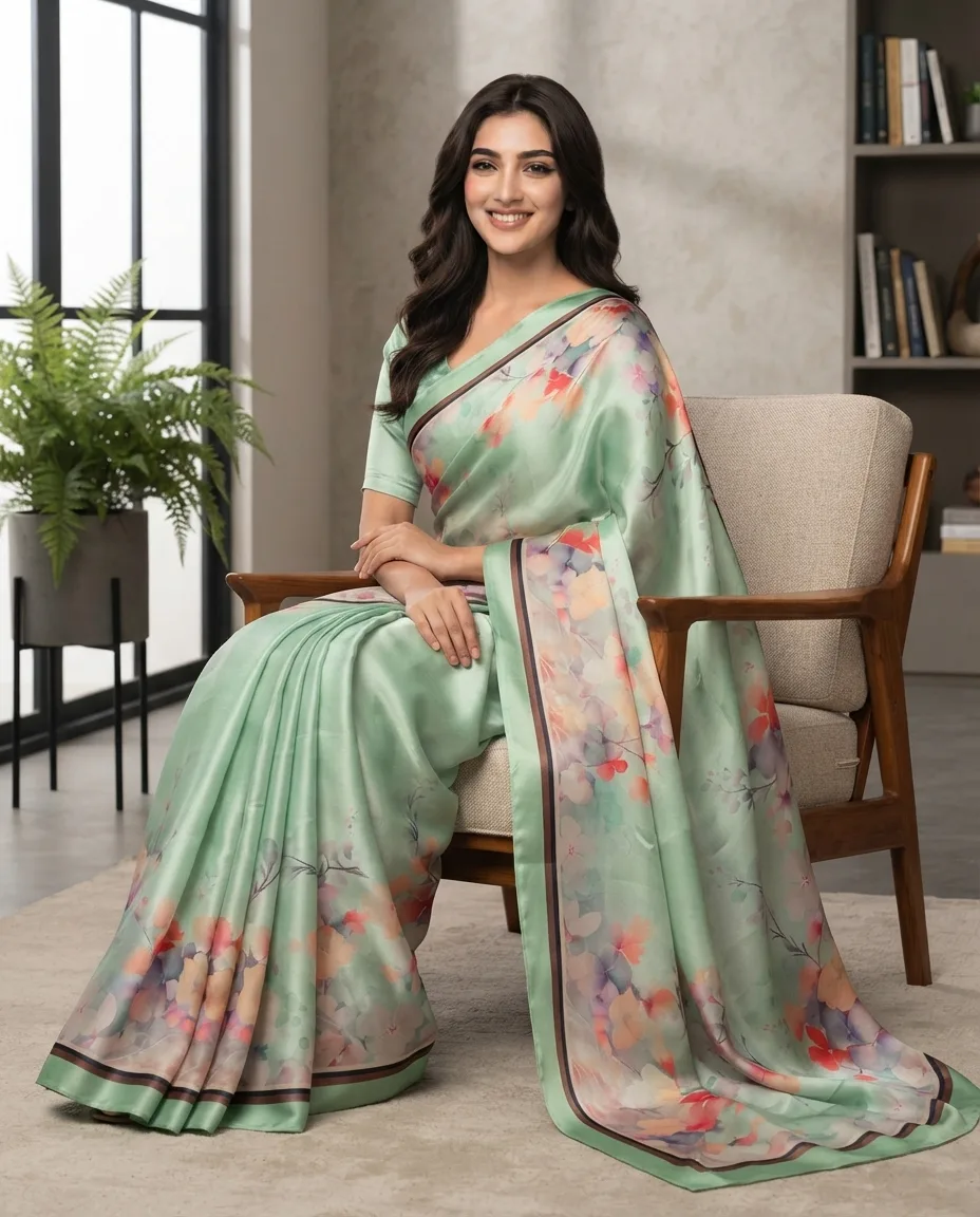 Digital Print Satin Silk Saree