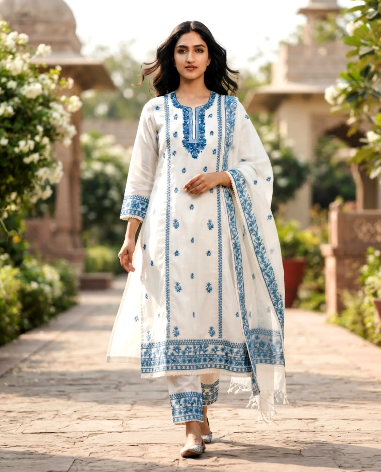 Linen Cotton Embroidered Suit