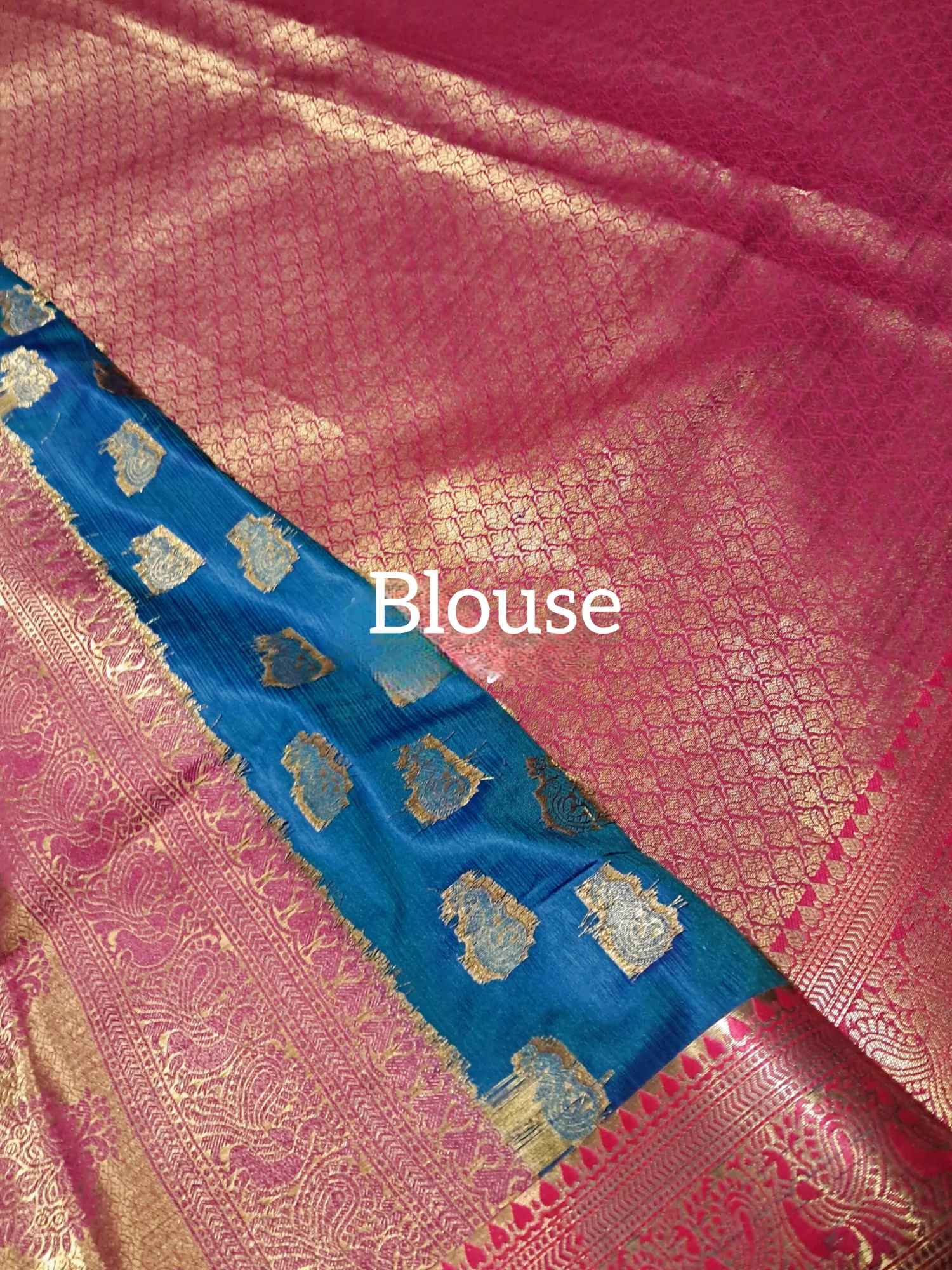 Peacock Blue Allover Zari Border Saree view 3