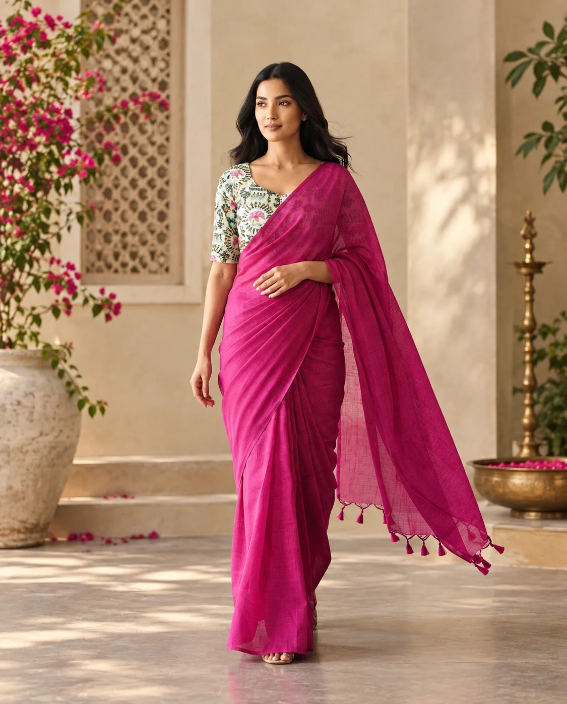 Khaddi Cotton Saree With Worli Print Blouse