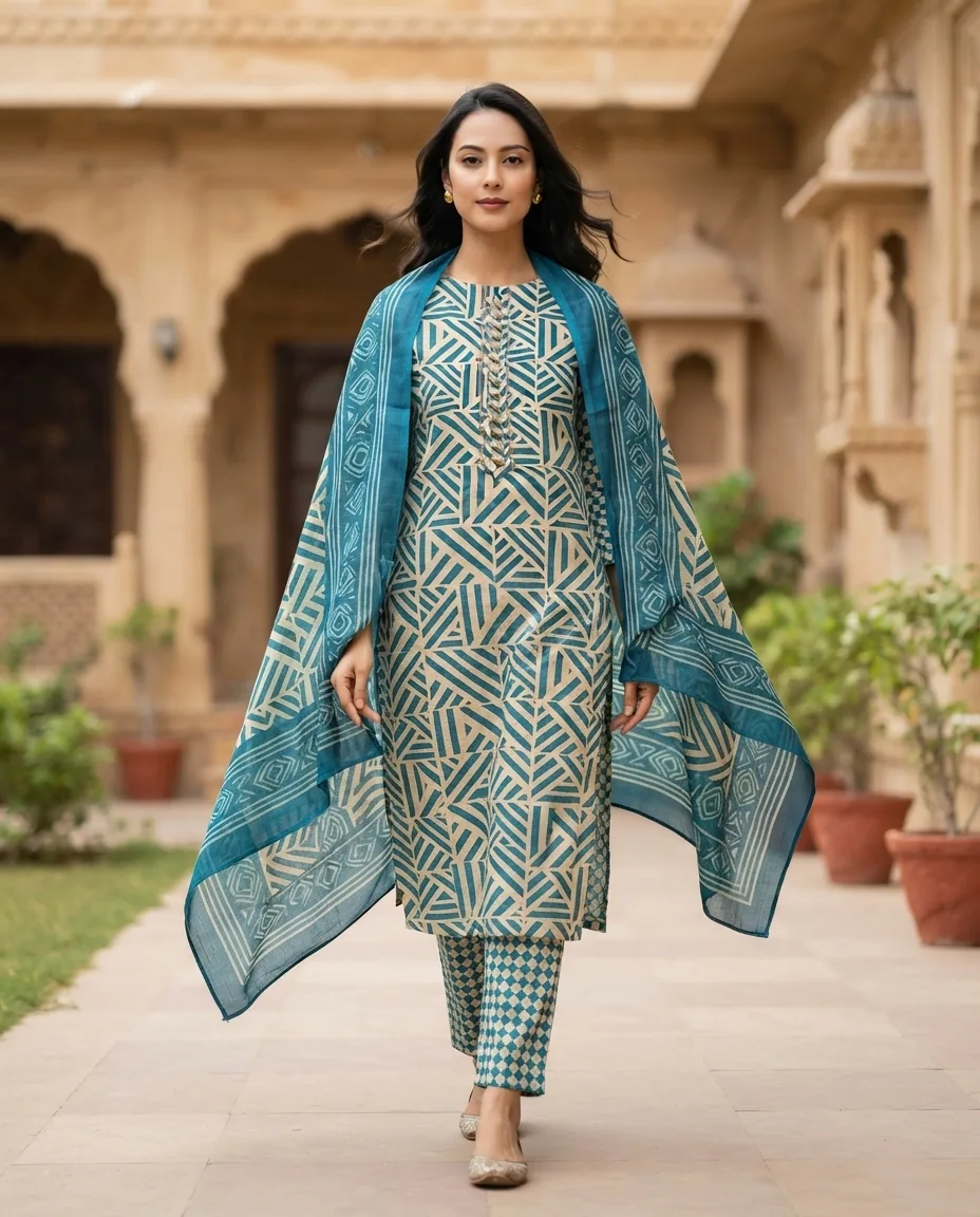 Printed Suit With Embroidery