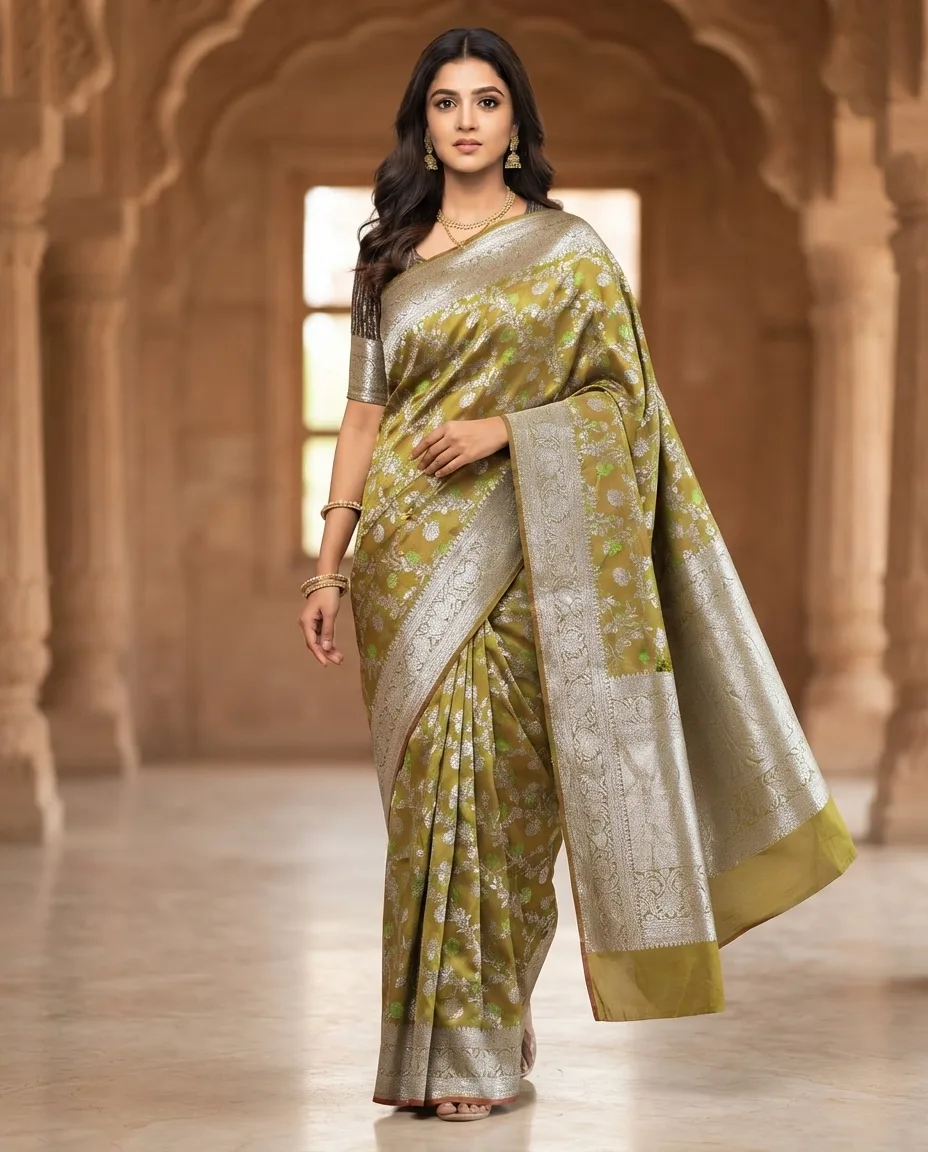 Jacquard Allover Zari Jaal Saree view 5