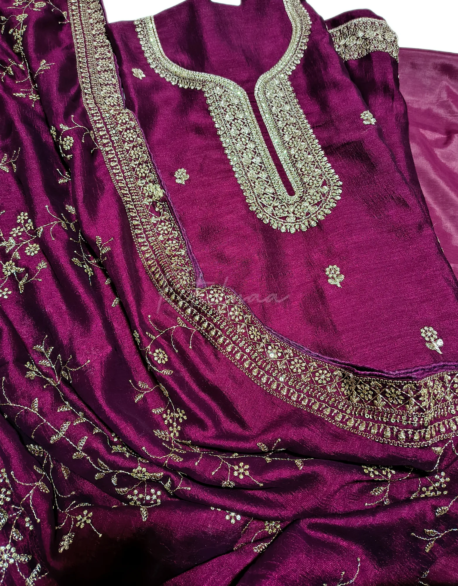 Allover Embroidery Wine Suit view 2