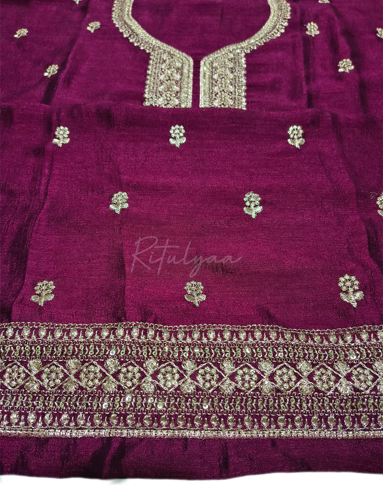 Allover Embroidery Wine Suit view 4