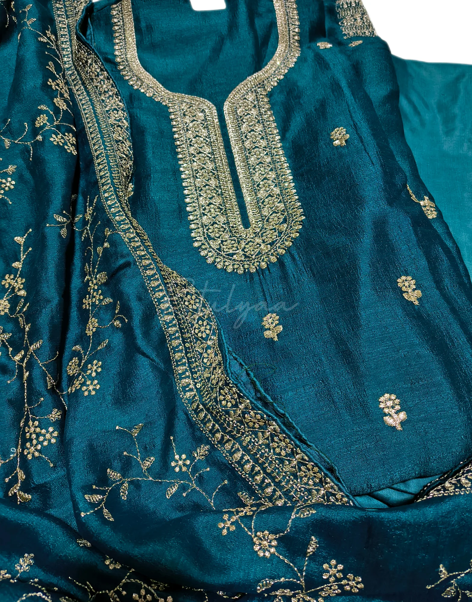 Allover Embroidery Teal Suit view 2