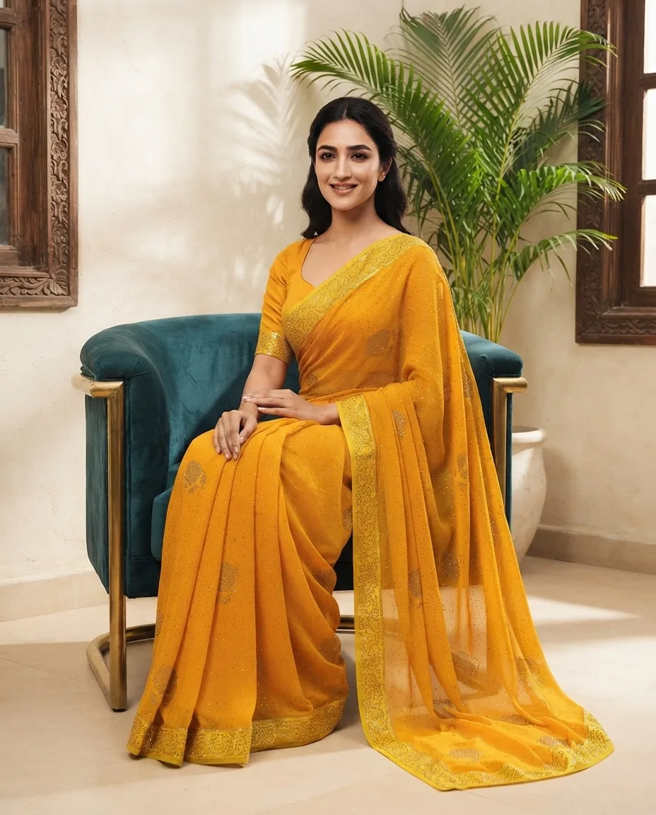Chiffon Allover Stud Work Saree
